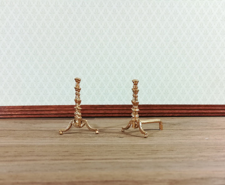 Dollhouse Miniature Andirons Gold Fireplace with Bar for Wood Metal 1:12 Scale