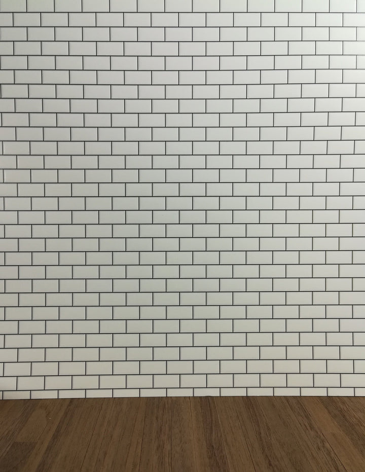 Dollhouse Miniature Subway Metro Wall Tile White Embossed Glossy Paper 1:12 Scale Dark Grout