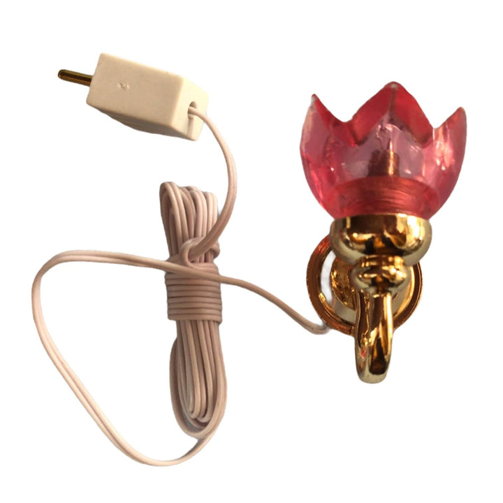 Dollhouse Pink Lily Wall Light Flower Shade 12 Volt w/Plug 1:12 Scale Miniature