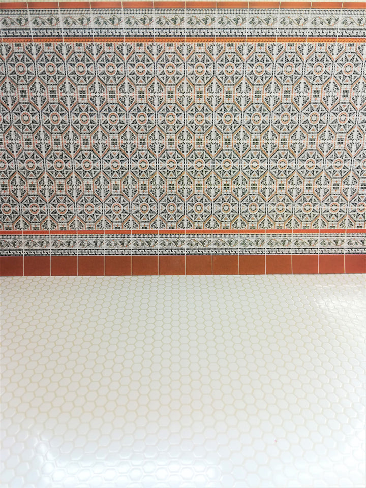 Dollhouse Wall Tiles Orange White Black Green Embossed 1:12 Scale World Model