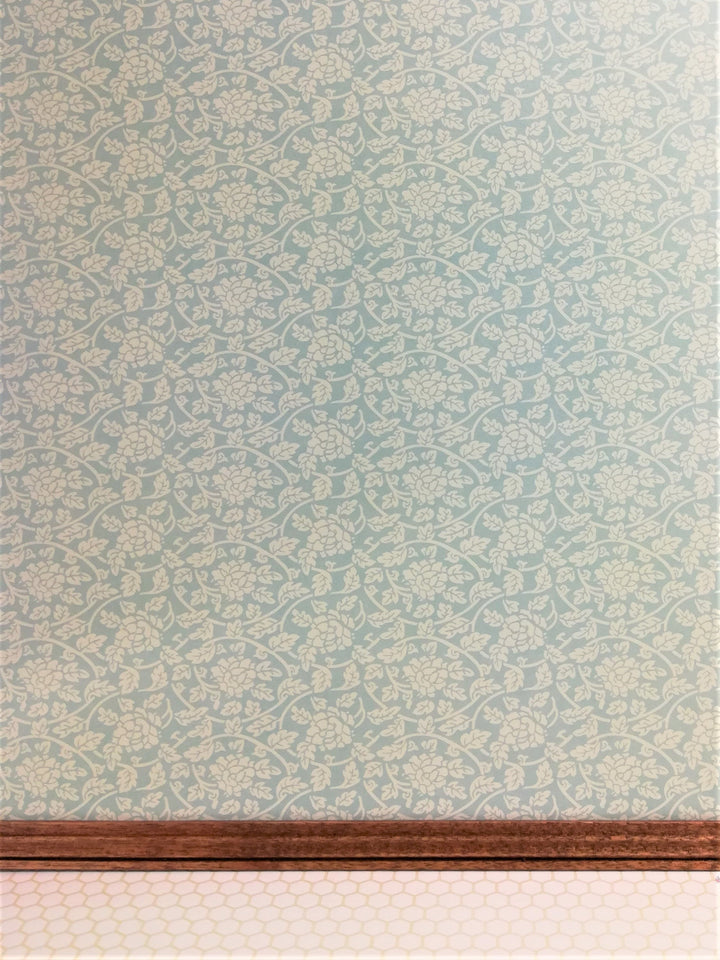 Dollhouse Miniature Wallpaper Pale Green & Cream "Tea Rose" Brodnax 1:12 Scale