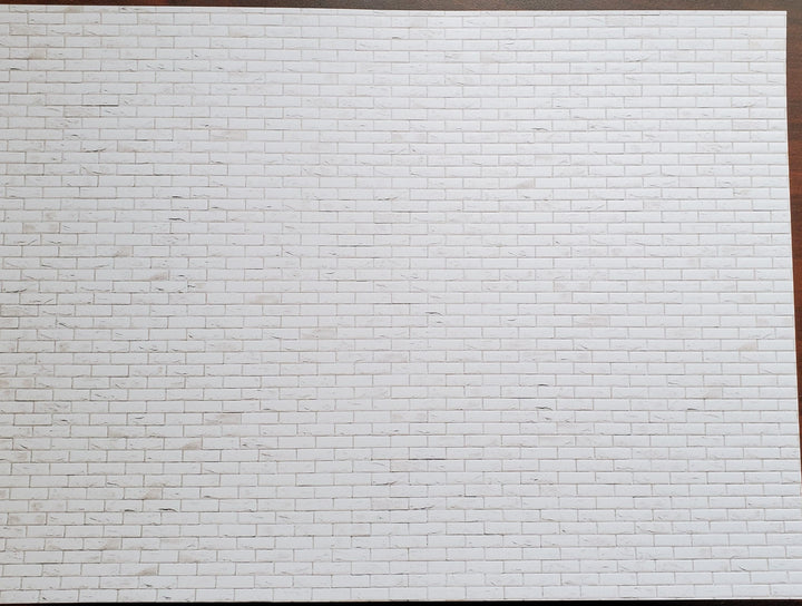 Dollhouse White Brick Weathered Aged Embossed Card 1:12 Scale Wallpaper