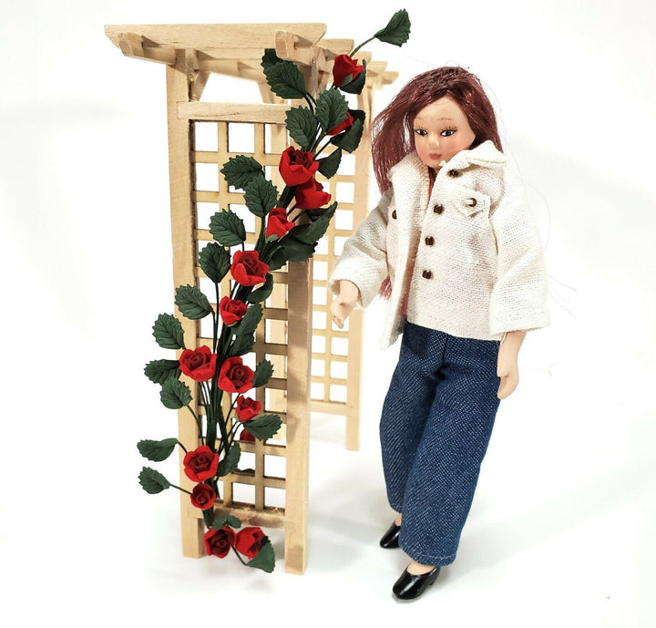 Dollhouse Climbing Red Roses Bendable 7" Clay Miniature Flowers Garden