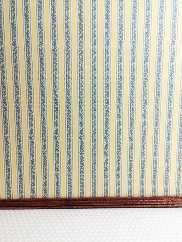 Dollhouse Wallpaper Striped Yellow & Gray Blue 3 Sheets 1:12 Miniature Scale