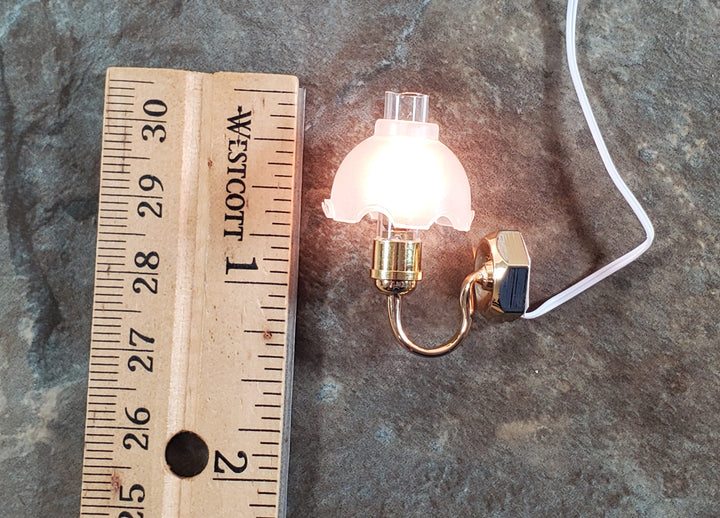 Dollhouse Sconce Single Flower Fluted Frosted Gold 12 Volt w/Plug 1:12 Scale