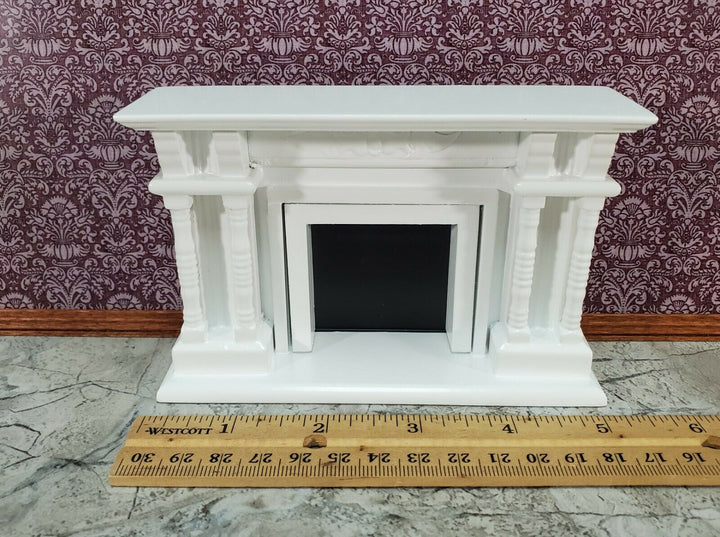 Dollhouse Fireplace with Columns White Finish 1:12 Scale Miniature Furniture