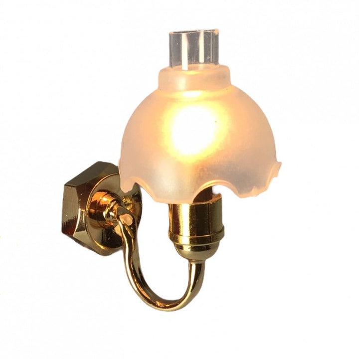 Dollhouse Sconce Single Flower Fluted Frosted Gold 12 Volt w/Plug 1:12 Scale