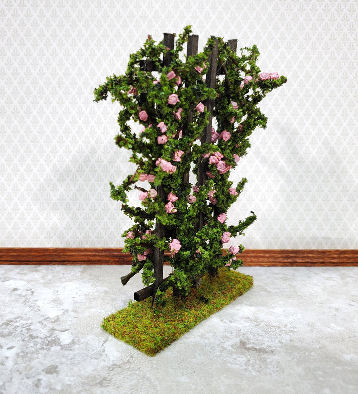 Dollhouse Climbing Roses on Trellis Pink Flowering Shrub 1:12 Scale Miniature