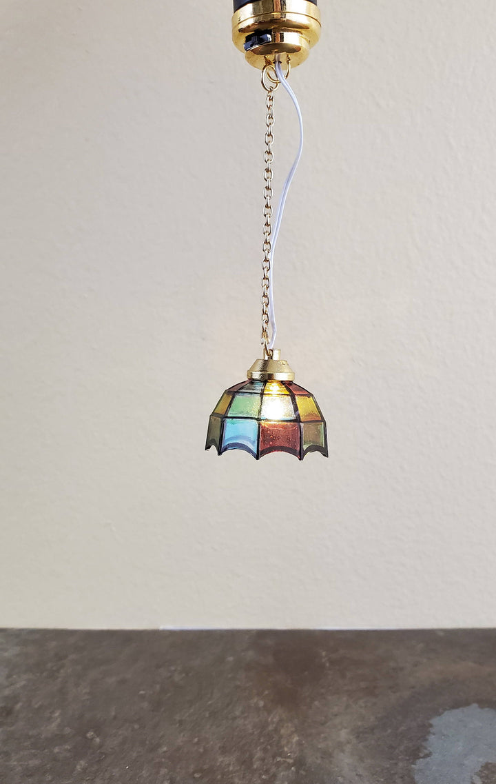 Dollhouse Miniature Battery Light Hanging Ceiling Stained Glass Style 1:12 Scale