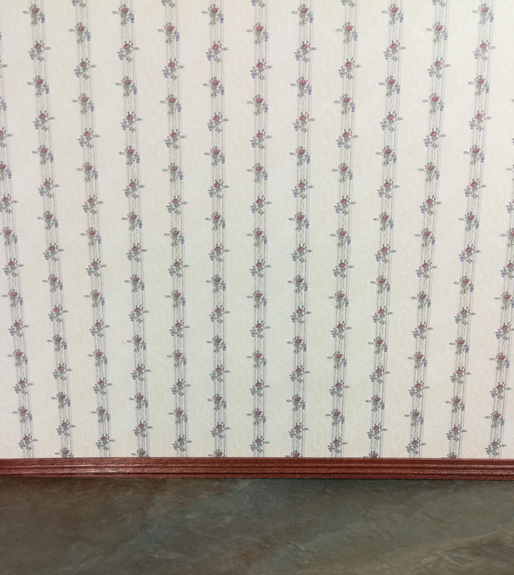 Dollhouse Wallpaper Floral Stripes 3 Sheets "Reflections Rose" 1:12 Scale Miniature