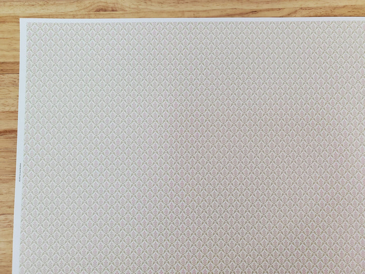 Dollhouse Wallpaper Brodnax Cream Green Pink "Cecelia" 1:12 Scale Miniature