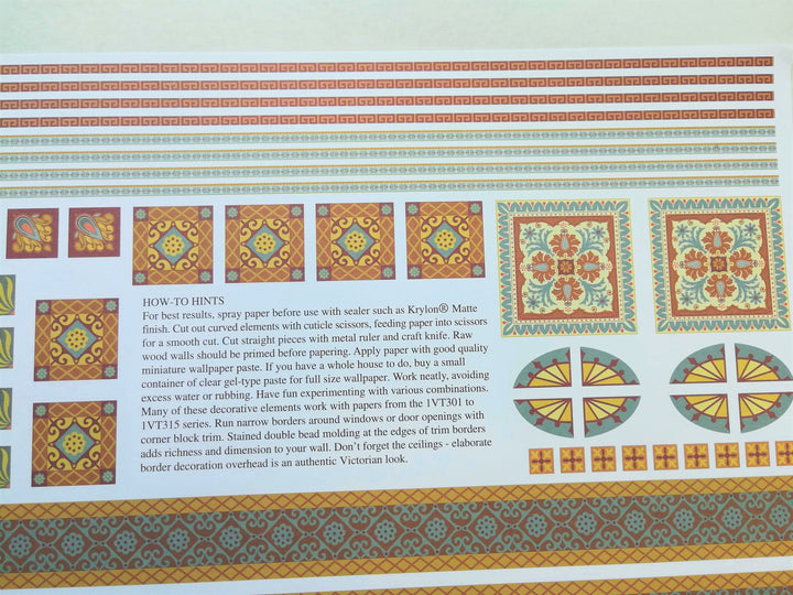 Dollhouse Wallpaper Miniature Brodnax Victorian Borders & Decoration 1:12 Scale