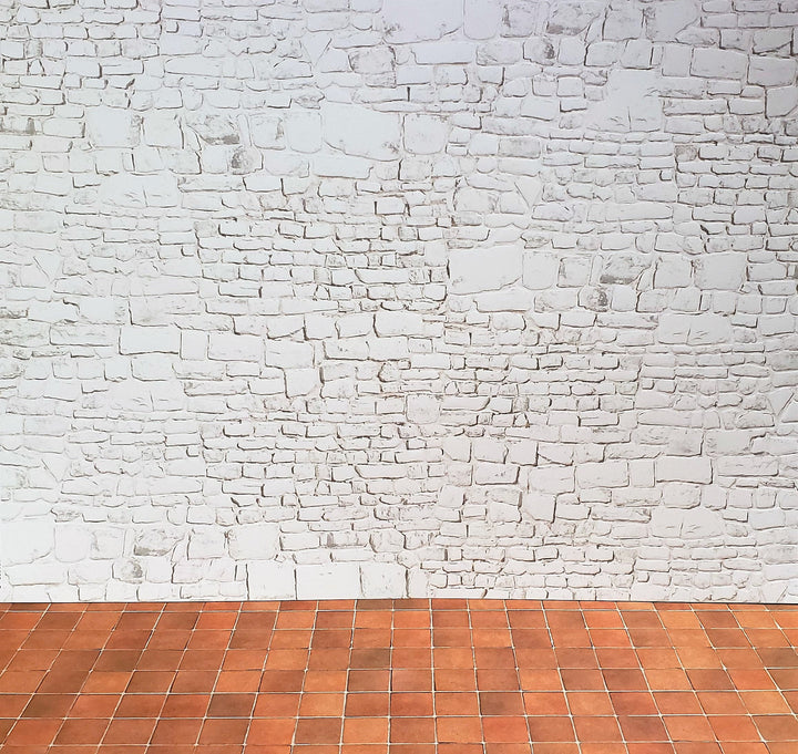 Dollhouse White Stone Wall Whitewashed Weathered Aged Embossed Card 1:12 Scale