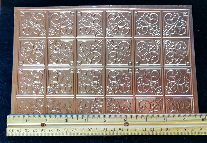 Dollhouse Miniature Tin Ceiling Embossed Real Copper 1:12 Scale 9.5" x 6.25" Art Nouveau
