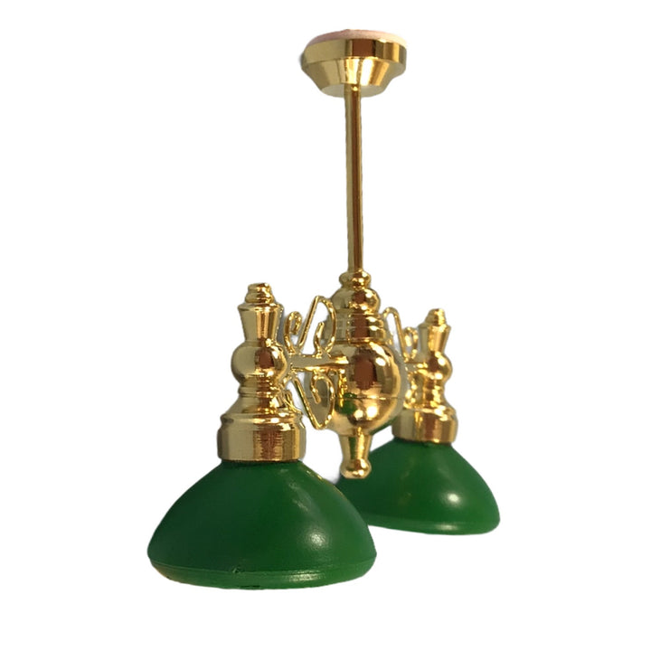 Dollhouse Ceiling Light 2 Arm Green Shades 1:12 Scale Miniature 12 Volt w/ Plug