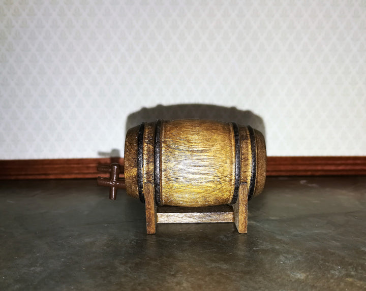 Dollhouse Tapped Keg Small Wooden with Stand and Tap 1:12 Scale Miniature
