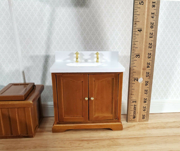 Dollhouse Bathroom Set Victorian Tub Toilet Sink Walnut Finish 1:12 Scale Miniature Furniture