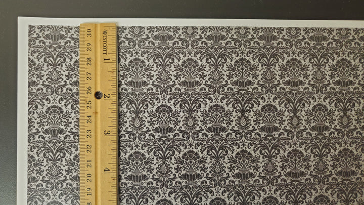 Dollhouse Wallpaper Damask Black on Gray Victorian 1:12 Itsy Bitsy Miniatures