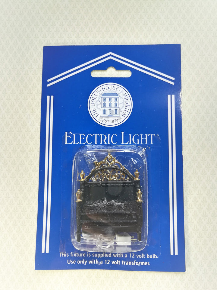 Dollhouse Lit Fire Basket Fireplace Insert Coals 12v with Plug 1:12 Scale Miniature