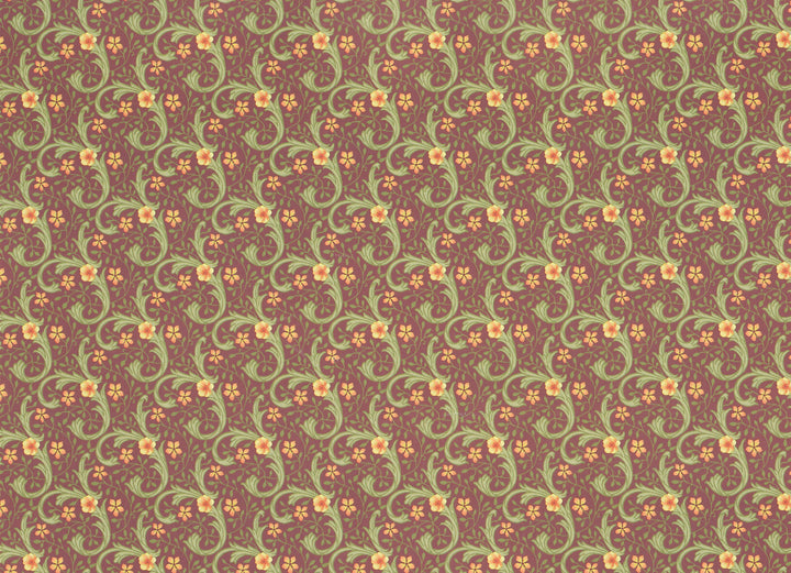 ollhouse Wallpaper Ravenhurtst Brodnax Victorian Maroon and Green 1:12 Scale