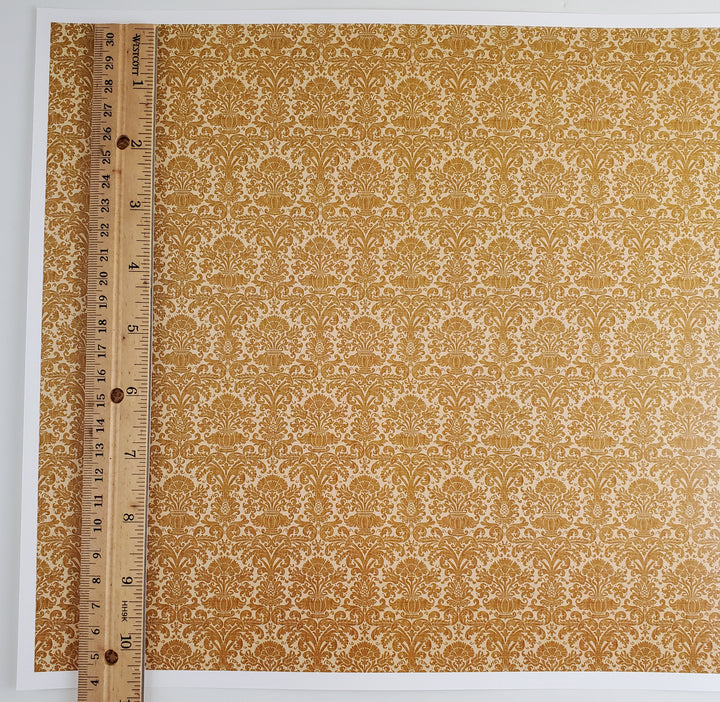 Dollhouse Wallpaper Damask Dark Gold/Beige Reverse 1:12 Scale Itsy Bitsy Miniatures