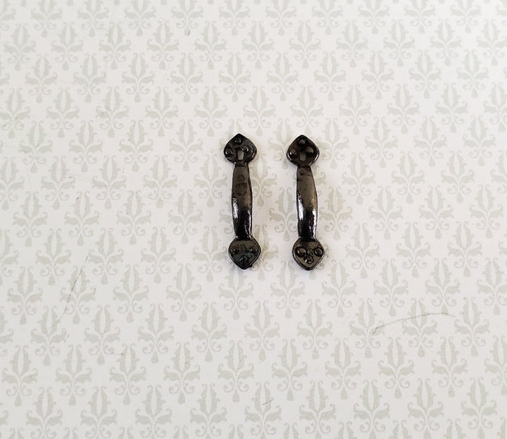 Dollhouse Miniature Door Handles with Keyhole Tudor Style x2 Black Chrome Finish 1:12 Scale