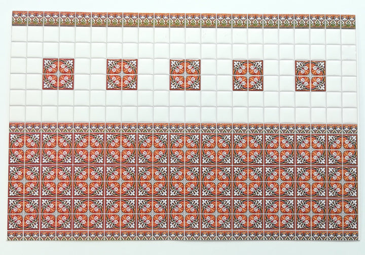 Dollhouse Miniature Wall Tiles Embossed White Maroon Green Rust 1:12 Scale World Model