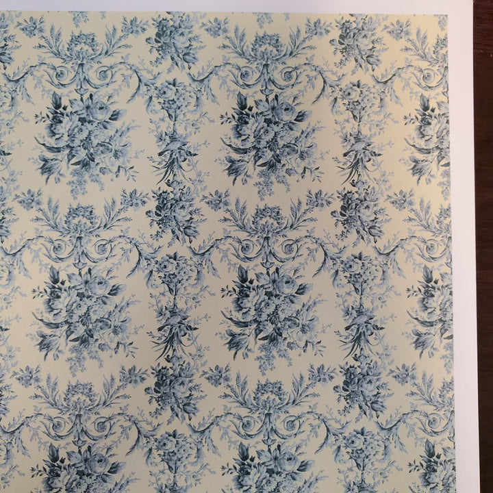 Dollhouse Wallpaper Blue & Cream Floral "French Rose Tapestry" 1:12 Scale Itsy Bitsy Mini