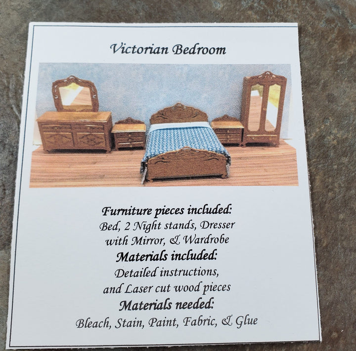 Dollhouse HALF SCALE Furniture KIT DIY Victorian Bedroom Set Bed Dressers + 1:24