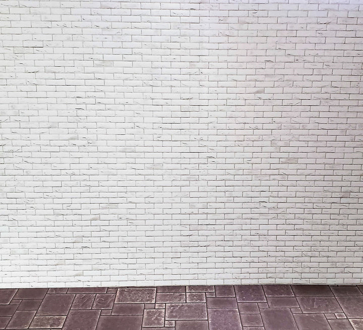 Dollhouse White Brick Weathered Aged Embossed Card 1:12 Scale Wallpaper