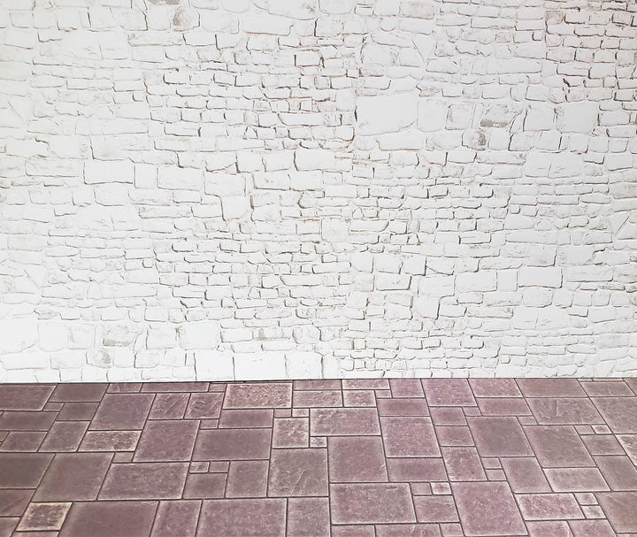 Dollhouse White Stone Wall Whitewashed Weathered Aged Embossed Card 1:12 Scale