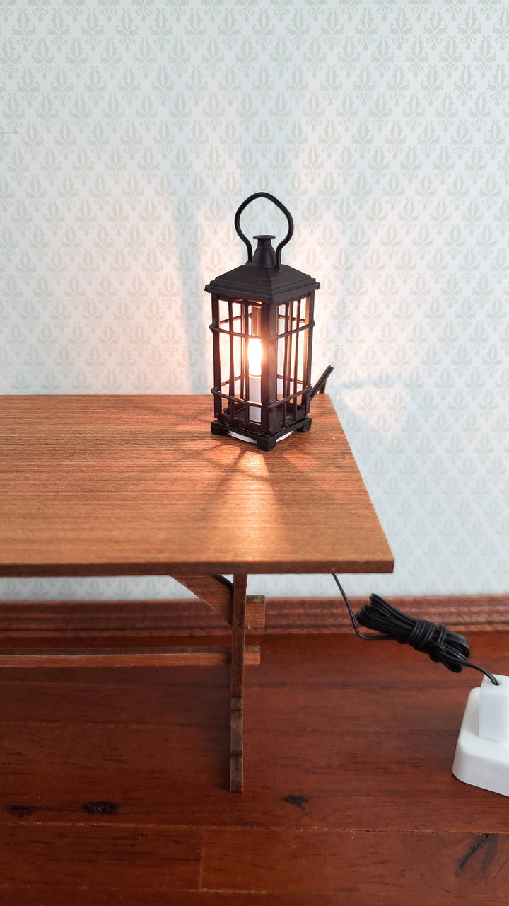 Dollhouse Miniature Black Lantern Light Candle 12 Volt with Plug 1:12 Scale Lighting