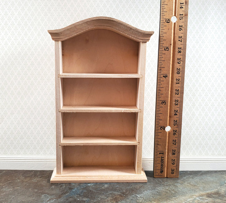 Dollhouse Bookcase Bookshelf Curved Top 1:12 Scale Furniture Unpainted Wooden