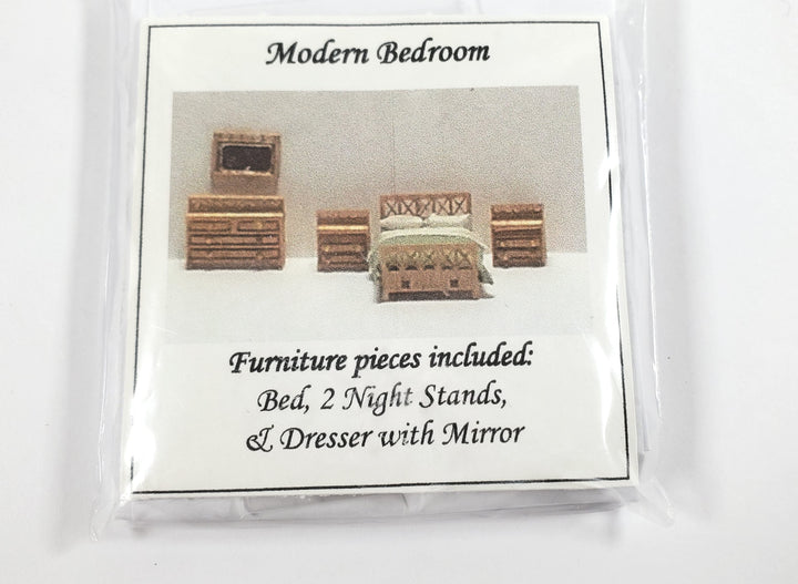 Dollhouse 1:144 Scale Furniture KIT DIY Modern Bedroom Set Bed Dresser Mirror +