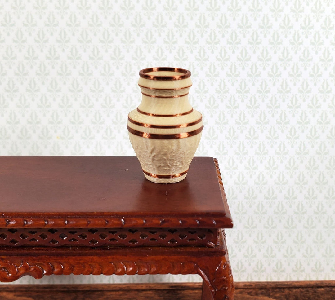 Dollhouse 1:12 Relief Vase or 1/24 Urn Beige and Copper 1" Tall Original Design - Miniature Crush