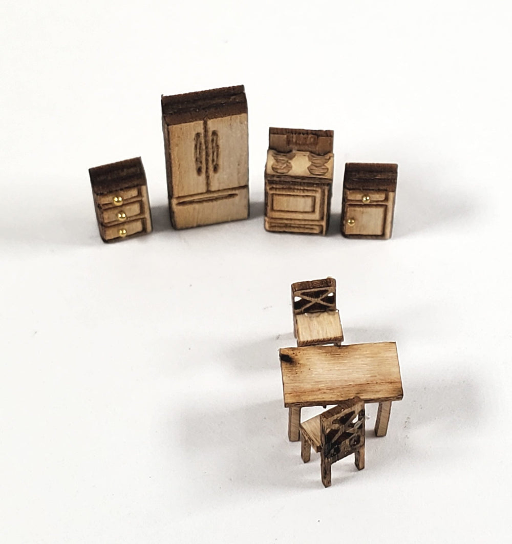 Dollhouse 1:144 Scale Furniture KIT DIY Modern Kitchen Stove Fridge Table Chairs - Miniature Crush