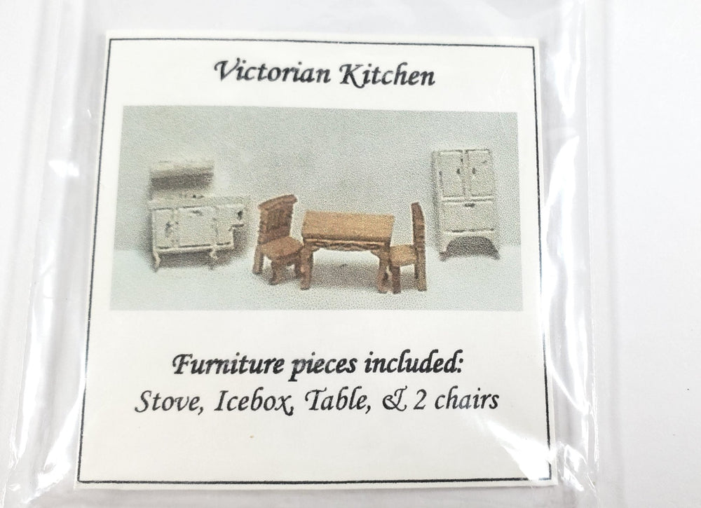 Dollhouse 1:144 Scale Furniture KIT DIY Victorian Kitchen Set Table Chairs Stove - Miniature Crush
