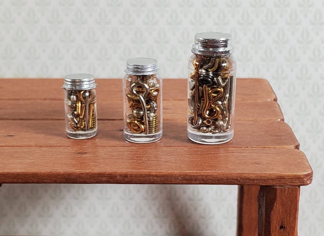 Dollhouse 3 Jars of Nuts Bolts Findings 1:12 Scale Miniatures Garage Tools - Miniature Crush