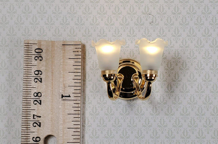 Dollhouse Battery Light Double Flower Tulip Wall Sconce 1:12 Scale Miniature - Miniature Crush