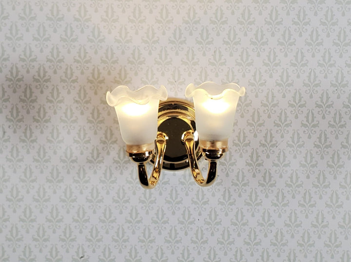 Dollhouse Battery Light Double Flower Tulip Wall Sconce 1:12 Scale Miniature - Miniature Crush