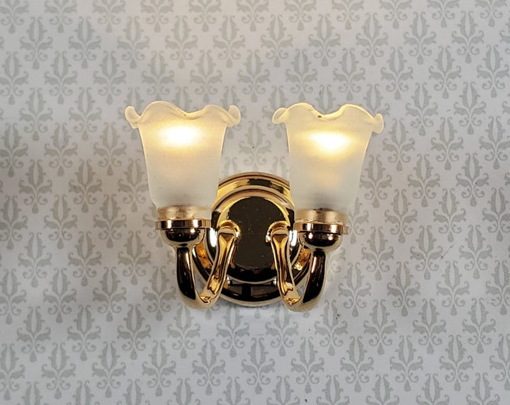 Dollhouse Battery Light Double Flower Tulip Wall Sconce 1:12 Scale Miniature - Miniature Crush