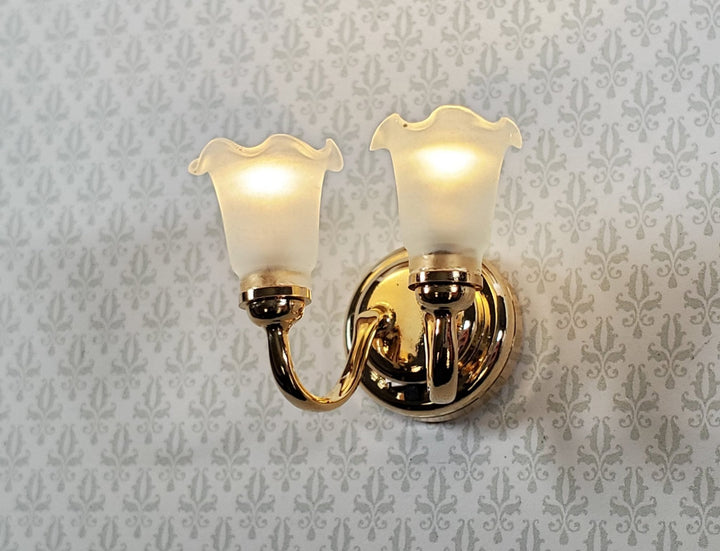 Dollhouse Battery Light Double Flower Tulip Wall Sconce 1:12 Scale Miniature - Miniature Crush