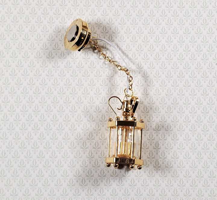 Dollhouse Battery Light Hanging Ceiling Lantern Gold 1:12 Scale Miniature - Miniature Crush