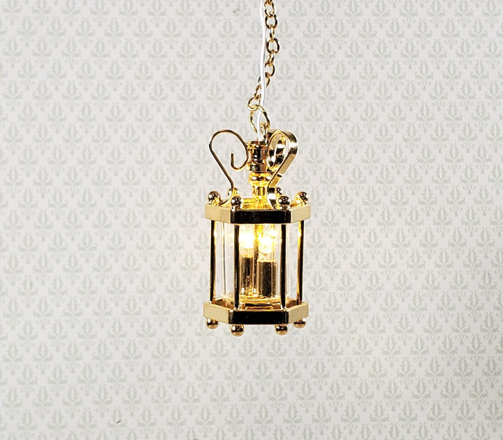 Dollhouse Battery Light Hanging Ceiling Lantern Gold 1:12 Scale Miniature - Miniature Crush