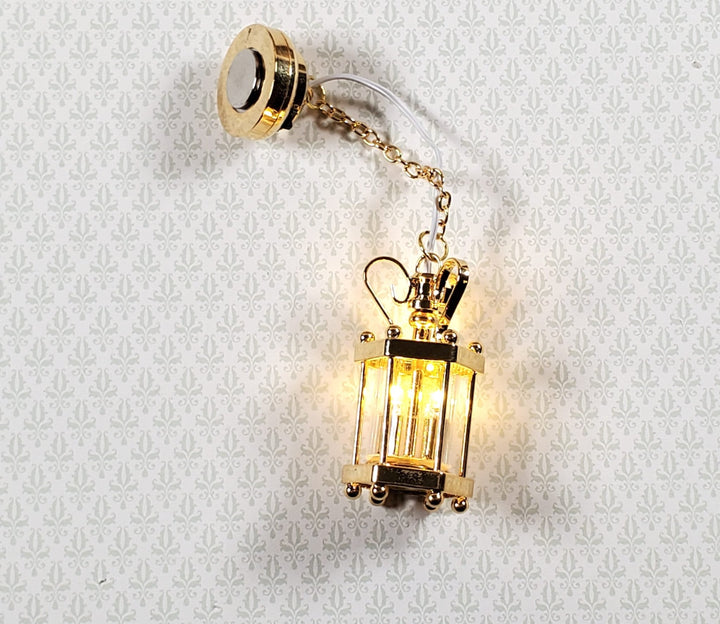 Dollhouse Battery Light Hanging Ceiling Lantern Gold 1:12 Scale Miniature - Miniature Crush