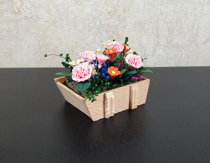 Dollhouse Carnations and Assorted Flowers in Rustic Planter 1:12 Scale Miniature - MiniatureCrush