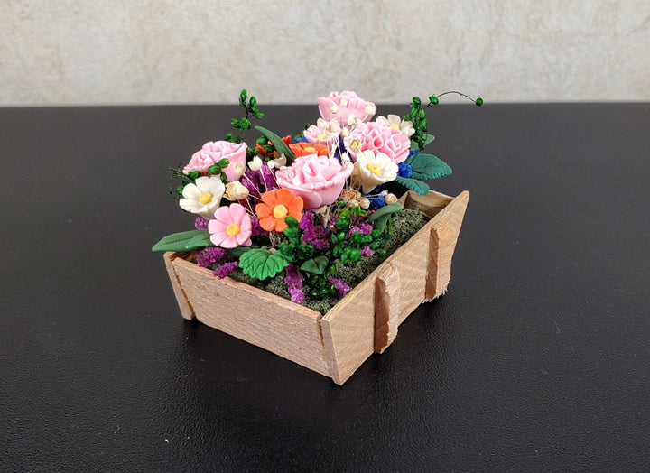 Dollhouse Carnations and Assorted Flowers in Rustic Planter 1:12 Scale Miniature - MiniatureCrush
