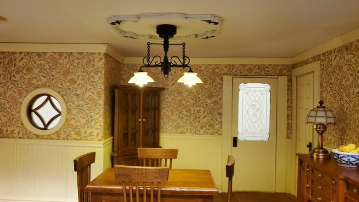 Dollhouse Ceiling Light Black with Chains & Wand 1:12 Miniature Battery Lamp - MiniatureCrush