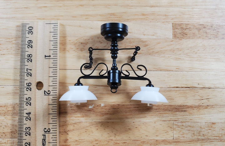 Dollhouse Ceiling Light Black with Chains & Wand 1:12 Miniature Battery Lamp - MiniatureCrush