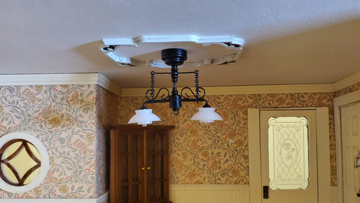 Dollhouse Ceiling Light Black with Chains & Wand 1:12 Miniature Battery Lamp - MiniatureCrush